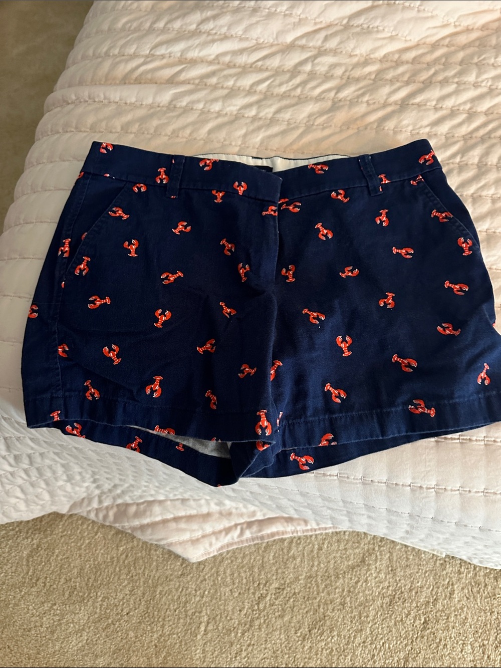 J. Crew Navy High-Waist Shorts with Red Lobsters